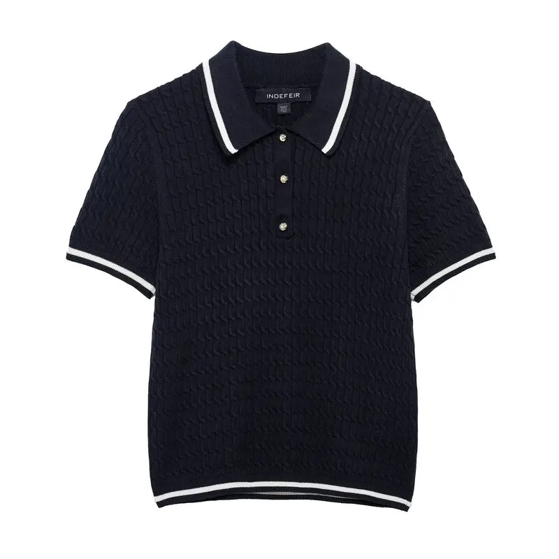 

Spring 2025 Women's Faionable Versatile Knitted irt Design Sensation Eight-strand Woven Commute Sle ort Sve