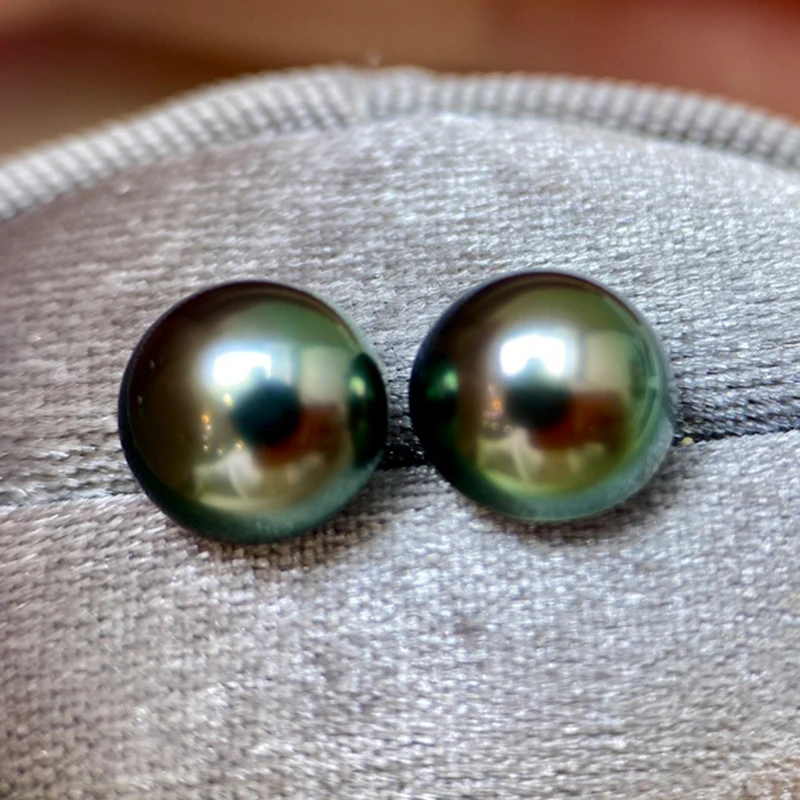 9-10mm Peacock Green Natural Tahitian Semi-Spherical Mabe Pearls Half Round Real Seawater Loose Pearl Beads For Jewelry DIY