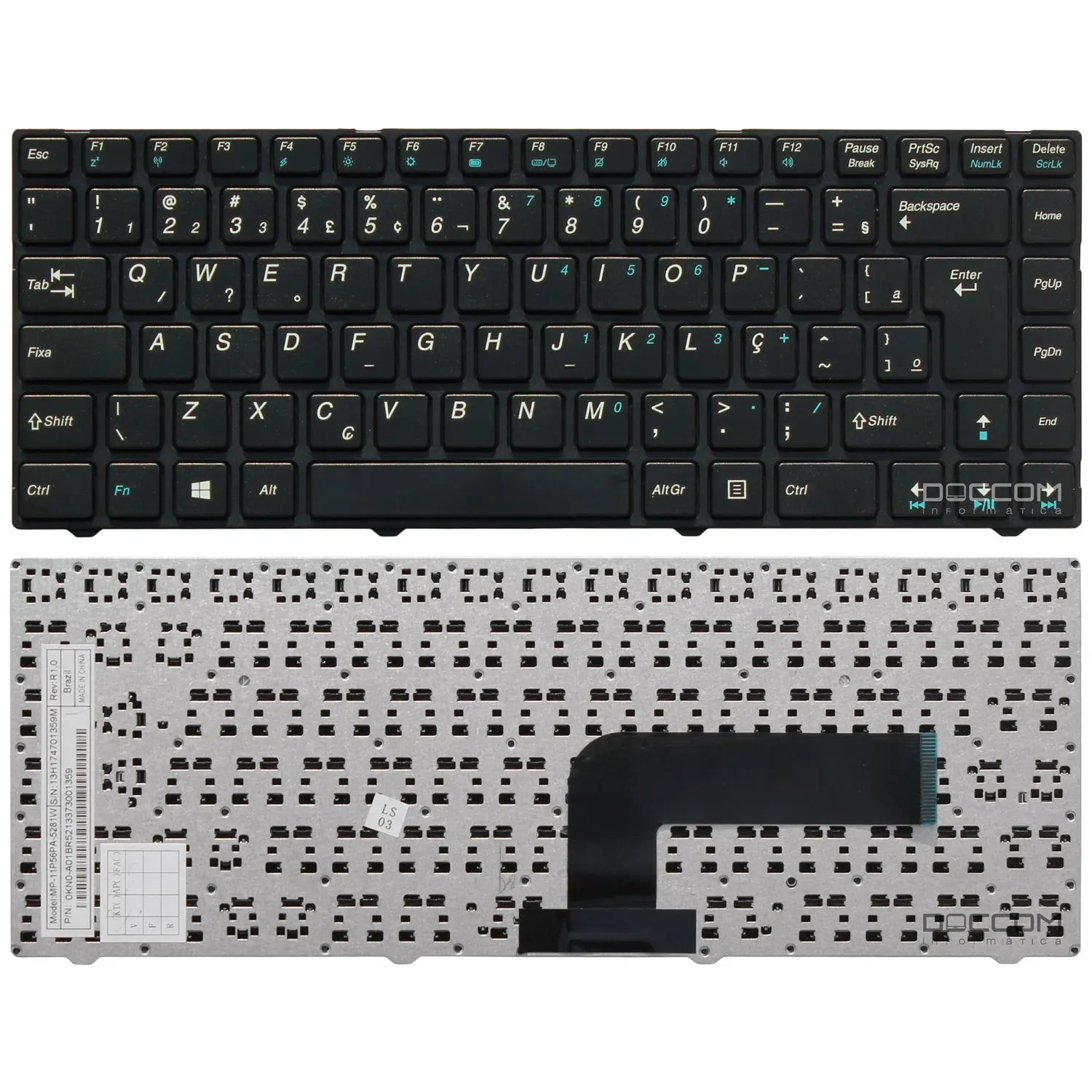 Megaware Notebook Compatible Keyboard Positive Mp-11p56pa-5281w Okn0-a01-br Layout BR ABNT2 Black with Frame