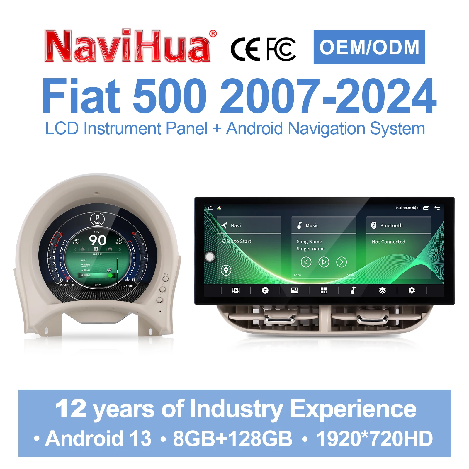 

Автомагнитола Navihua с Android, ЖК-дисплеем, приборной панелью, спидометром, GPS-навигацией и мультимедиа для Fiat 500 2007-2024