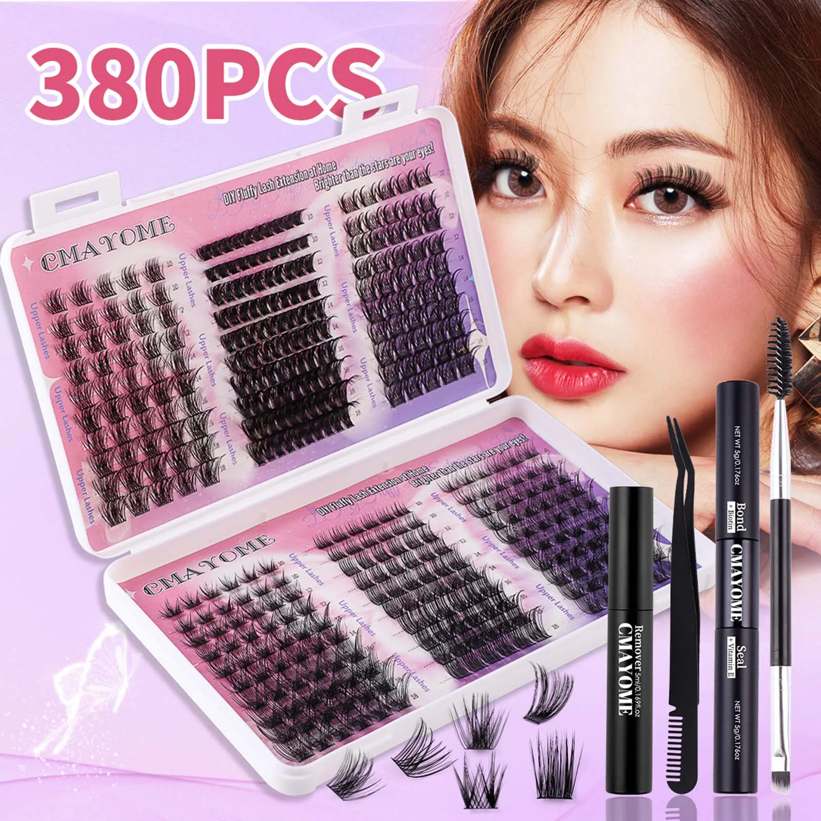 DIY Fluffy Volume False Eyelashes 380pcs clusters Eyelash Extensions bond and seal glue tweezer set professionals Makeup