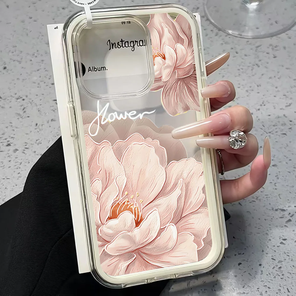 Elegant Flowers Clear Phone Case For iPhone 17 13 16 15 11 12 14 Pro Max 17 Air XR X Case Silicone 2 IN 1 Shockproof Soft Cover - view 4
