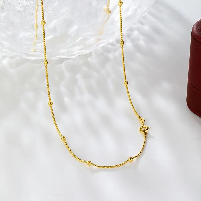 مجوهرات XP --(45 / 50 سم × 3 مم) سلسلة ثعبان صغيرة عصرية مع قلادة من الخرز للنساء مجوهرات عصرية مطلية بالذهب الخالص عيار 24 قيراط #3