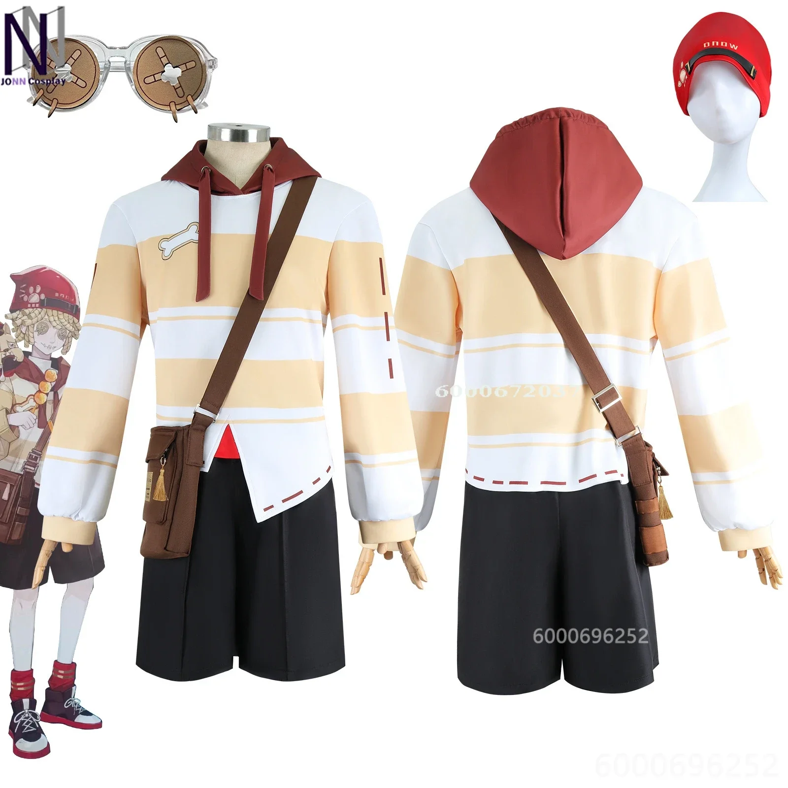 Identity V Hot Toys Anime Victor Grantz Postman Cosplay Costume Stripe Pullover Long-Sleeved T-Shirt with Bag for Halloween Suit