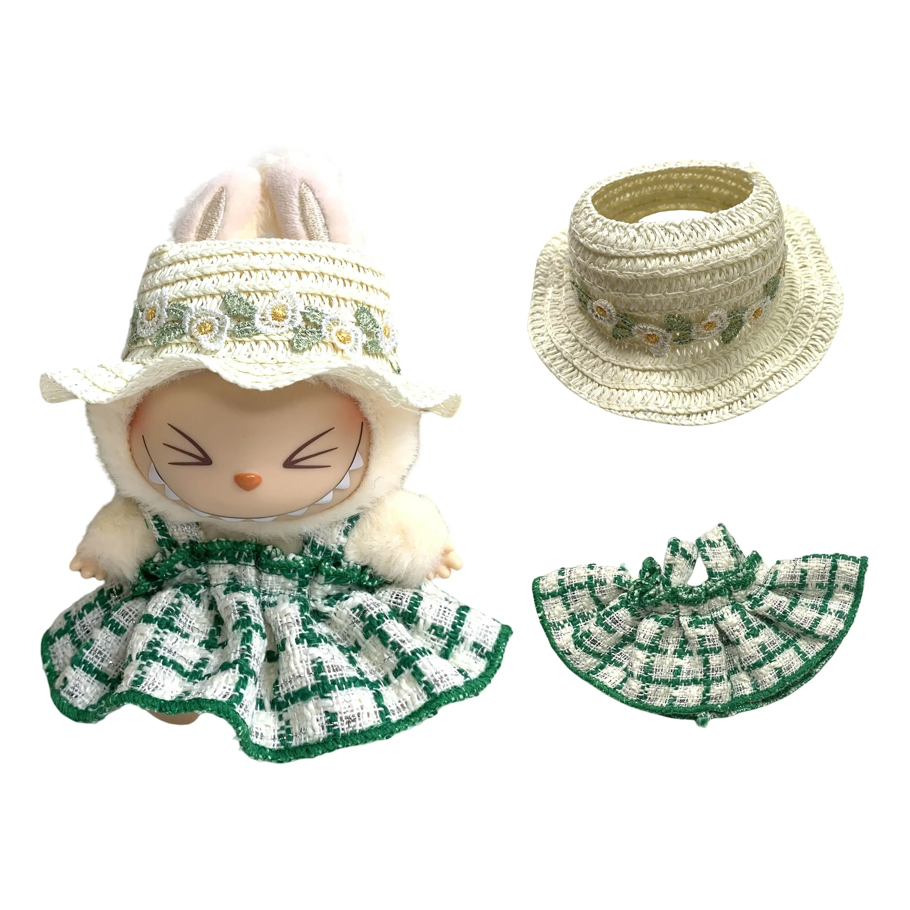Одежда для мини-куклы Labubu, одежда, аксессуары, кукла, зеленое платье, шляпа, обувь, одежда