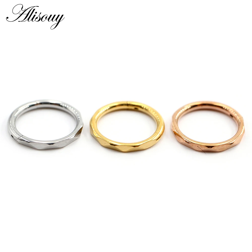 Alisouy 1PC Stainless Steel Irregular Section Round Hinged Clicker Nose Septum Ring Hoop Cartilage Earring Body Piercing Jewelry