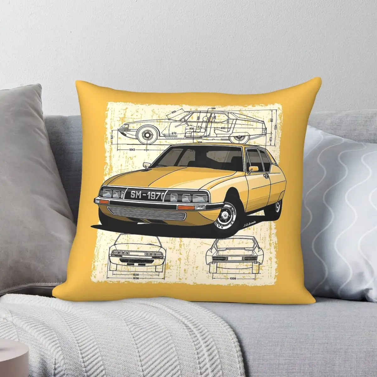 French Gran Turismo Square Pillowcase Polyester Linen Velvet Pattern Decorative Pillow Case Home Cushion Cover Wholesale 45x45