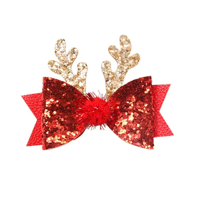 

Christmas Reindeer Antler Dog Hair Clips Glitter Bow Barrette Holiday Headwear Set for Small Dogs and Maltese Grooming Accessory