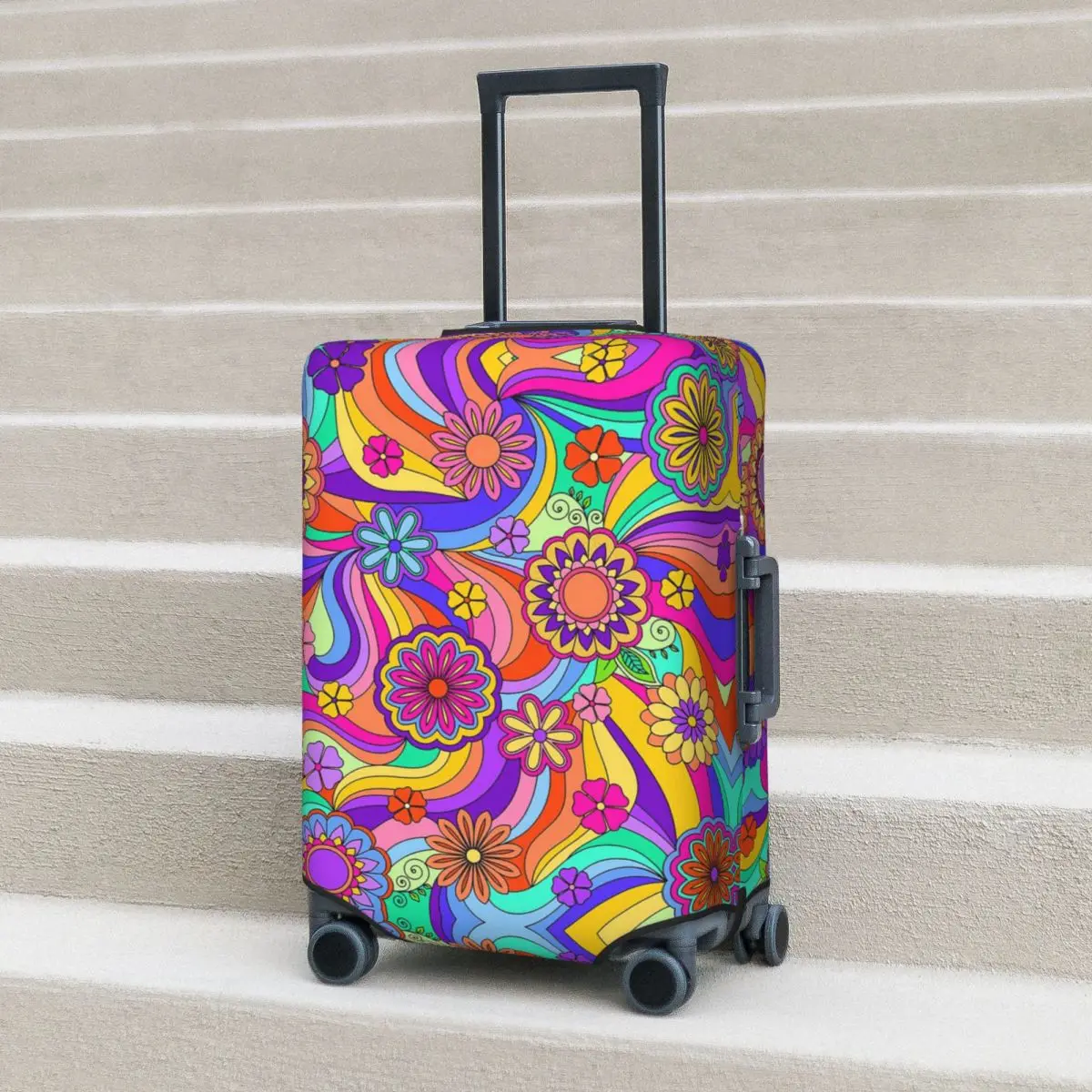 

Защитный чехол для чемодана Groovy Psychedelic Flower Power, эластичные защитные чехлы для дорожного багажа на 18-32 дюймов