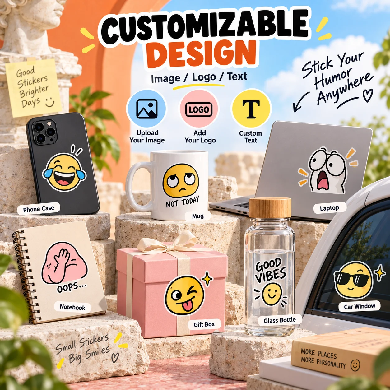 Custom Picture PE Transparent Crystal Label Multi Size Personalized Adhesive Decal for Laptop Water Bottle Craft Decor