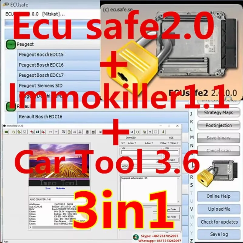 

Cartool V3.6 Immo Killer V1.1 ECUSafe V2.0 Car Tool Software vehicle immobilizer system Repair Airbags Decode Radio VP Pomp