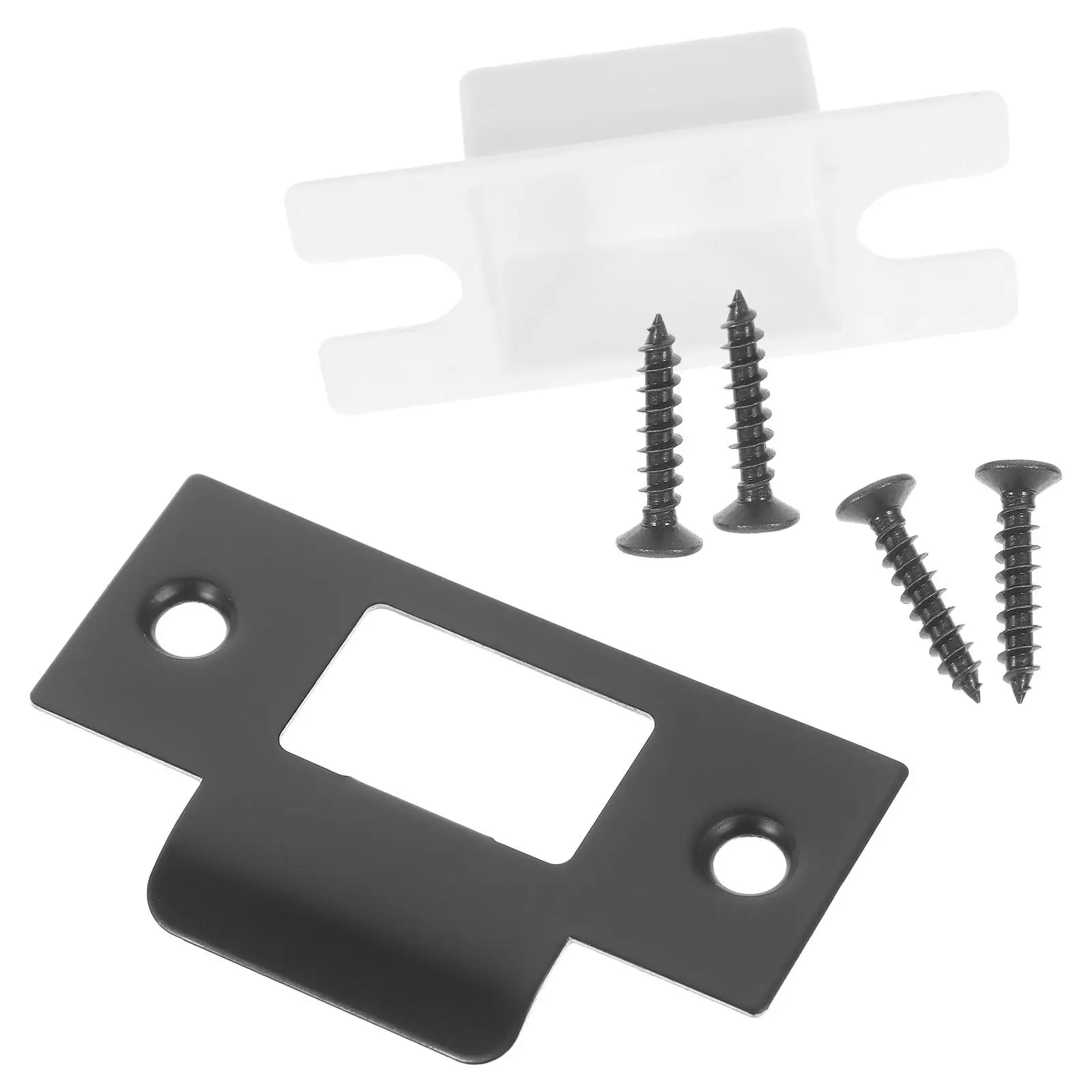 1Set Sleek Black Metal Door Strike Plate T-Shaped Design for Wooden Door Lock Tongues Room Locks Deadbolt Reinforcement