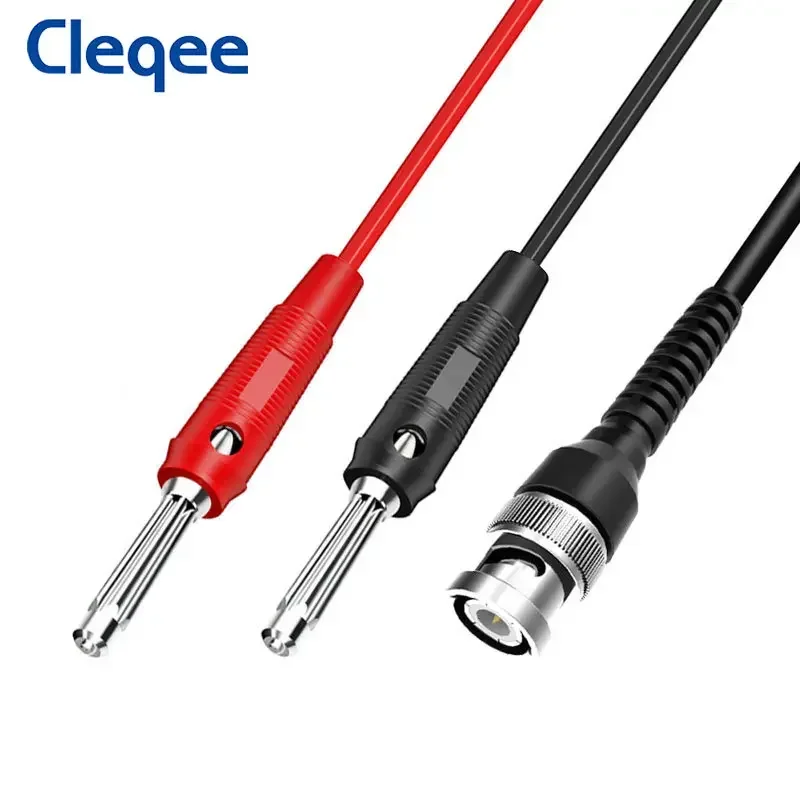 Cleqee P1008A BNC męski na podwójny 4mm wtyk bananowy z przewodami pomiarowymi Sonda Q9 kabel oscyloskopowy 120CM