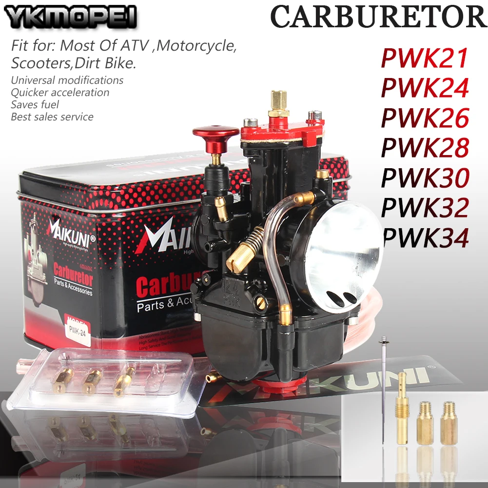 Uniwersalny gaźnik Mikuni Maikuni PWK 21 24 26 28 30 32 34mm 4T 50cc do 250cc z Power Jet do skuterów motocyklowych ATV