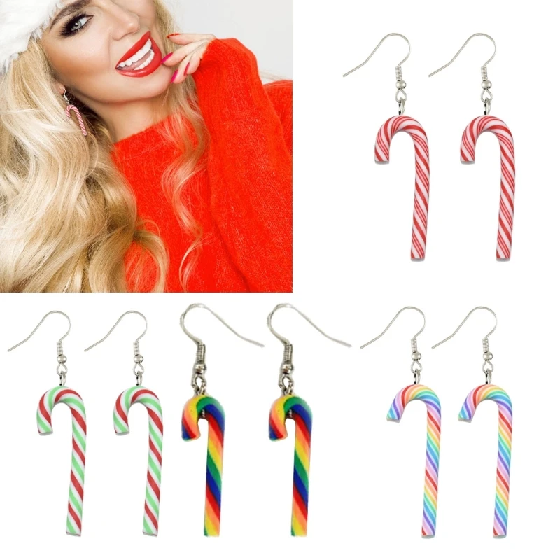 Рождественские серьги-костыли. Стильные аксессуары для ушей. Симпатичные украшения для ушей на Рождество.