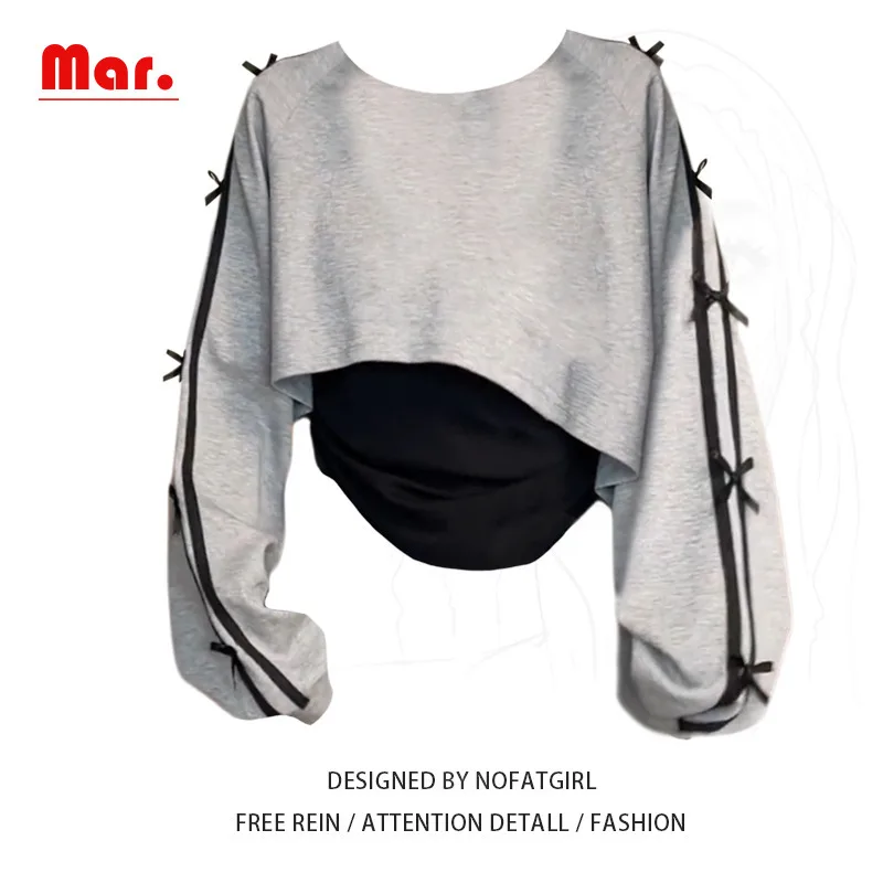 Women's Gray Long-sleeved Sports Shirt Casual Retro O Collar Pullover Top Christmas New Clothes Autumn Winter 2024 New Coat