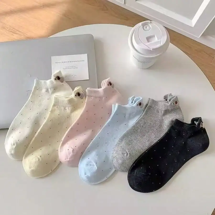 5 Pairs Cute Raised Ears Puppy No Show Socks for Women,Thin Breathable Low Cut Casual Socks,Anti-Odor Spring Summer Ankle Socks