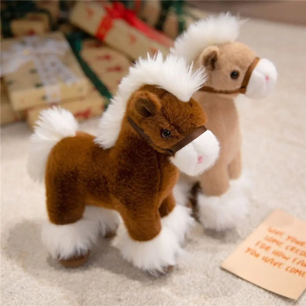 

PP Cotton Realistic Horse Plush Toys Soft Fluffy Stuffed Standing Warhorse Doll Portable Comfortable Horse Mascot Stuffed Animal