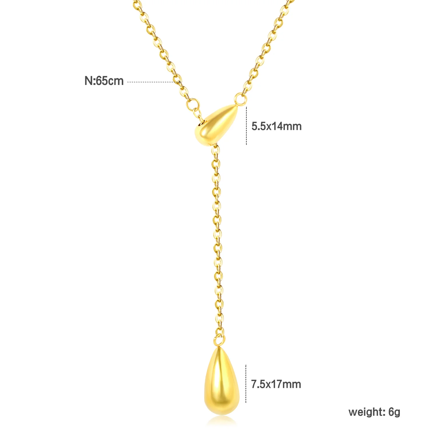 316L Stainless Steel Water Drop Charm Pendant Sweater Tassel Necklace Minimalist 65cm Party Long Chain Clavicle Choker for Women