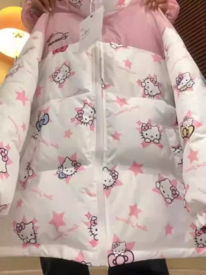 

Милое теплое женское хлопковое пальто большого размера с мультяшным принтом, свободного кроя, на молнии, универсальное, зимнее, длинное