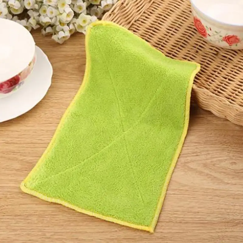 5pcs-set Towel Double-sided Thickened Scouring Cloth Absorbent Lint Dishwashing Cloth Absorbent Kitchen Household Cleaning Tools