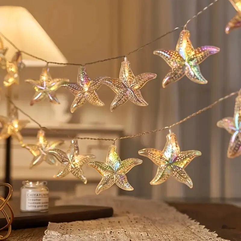 1PC Romantic Sea Star Scallop String Lights Battery Powered Fairy Lights Atmosphere Decorative Lamp For Room Wedding Party Store