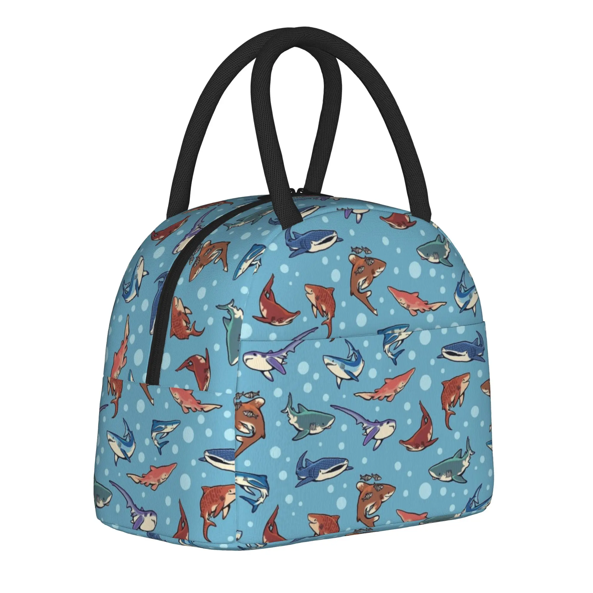 Sharks in Light Blue Ocean Shark Insulated Lunch Bag Cooler Bag Reusable,Meal Container High Capacity Lunch Box Tote Food Bag