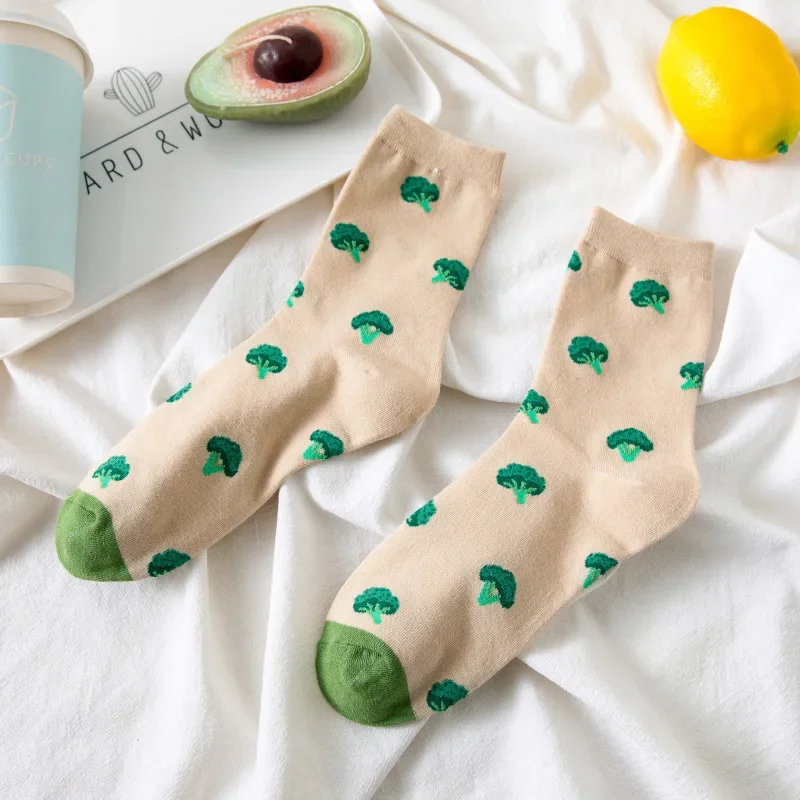 Spring Retro New Socks Female Japanese Thin Section Pastoral Vegetable Women\'s Tube Socks Ins Fashion Cotton Socks