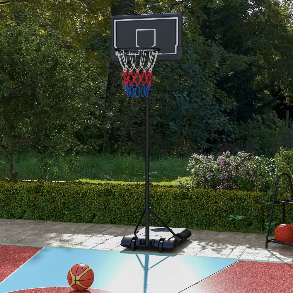 Panier de basket avec support réglable en hauteur (220-250 cm), avec roulettes, panneau arrière incassable, pour jardin et terrain de sport
