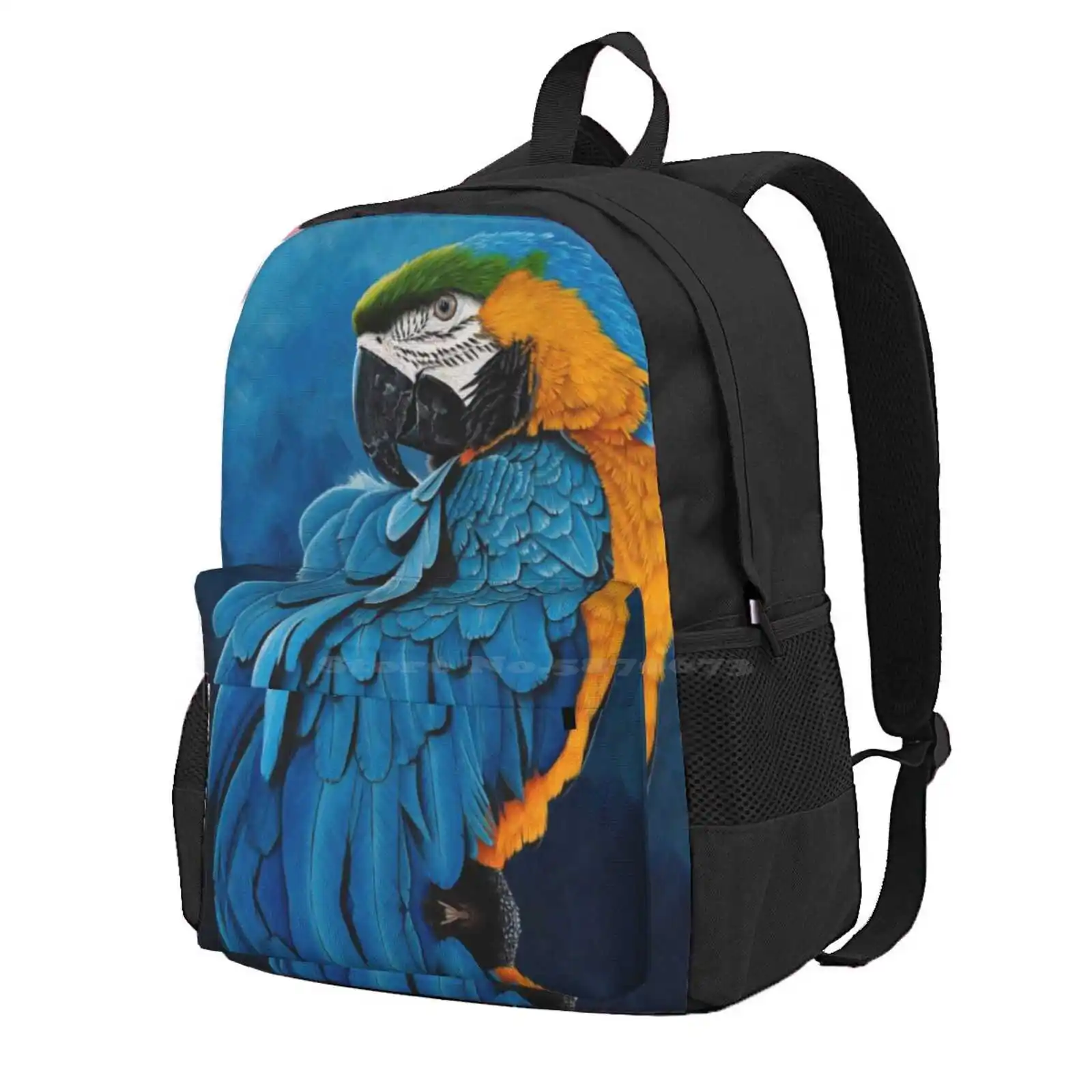 Blue And Gold Macaw Portrait Hot Sale Schoolbag Backpack Fashion Bags Macaw Painting Debra Dickson Art Debra Dickson Painting