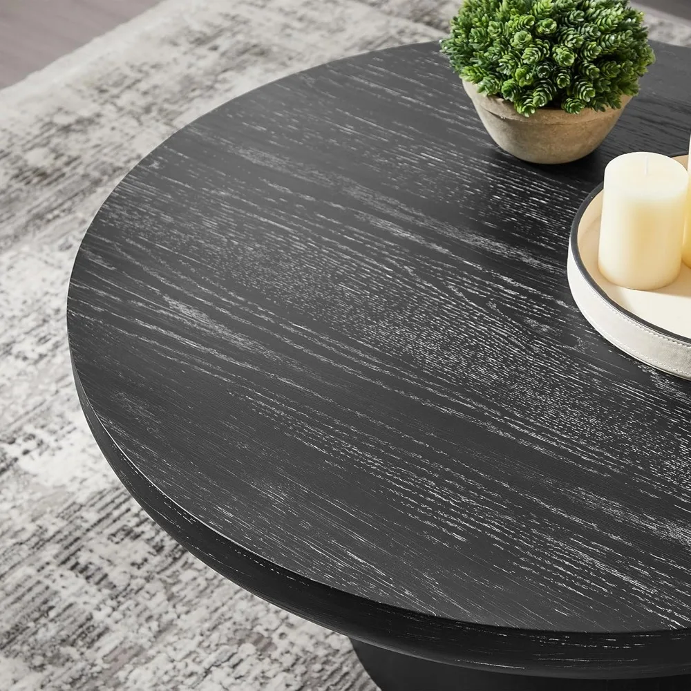 طاولة قهوة مستديرة ريفية مقاس 35.98 بوصة لمساحات المعيشة، مناسبة للشقق، سهلة التجميع - أسود، 36 قطر × 16 ارتفاع #6