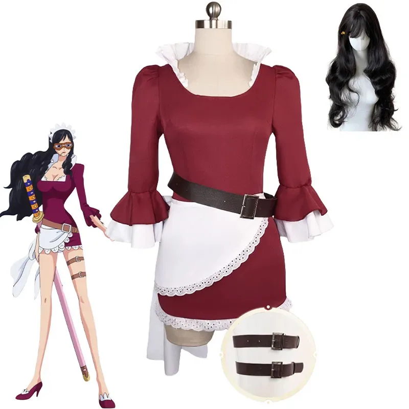 Disfraz de sirvienta de Anime Killer Baby-5, vestido de sirvienta francesa de color rojo vino, traje Sexy de Halloween, uniforme de juego de rol de una pieza de Anime