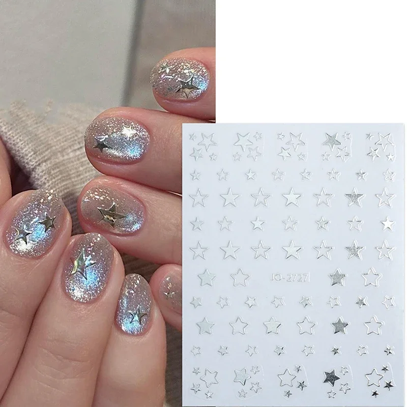 1 Blatt 3D Gold/Silber Stern Bronzing Nail Art Aufkleber Laser Star Styles Nagelaufkleber Gold Silber Selbstklebender Schieber