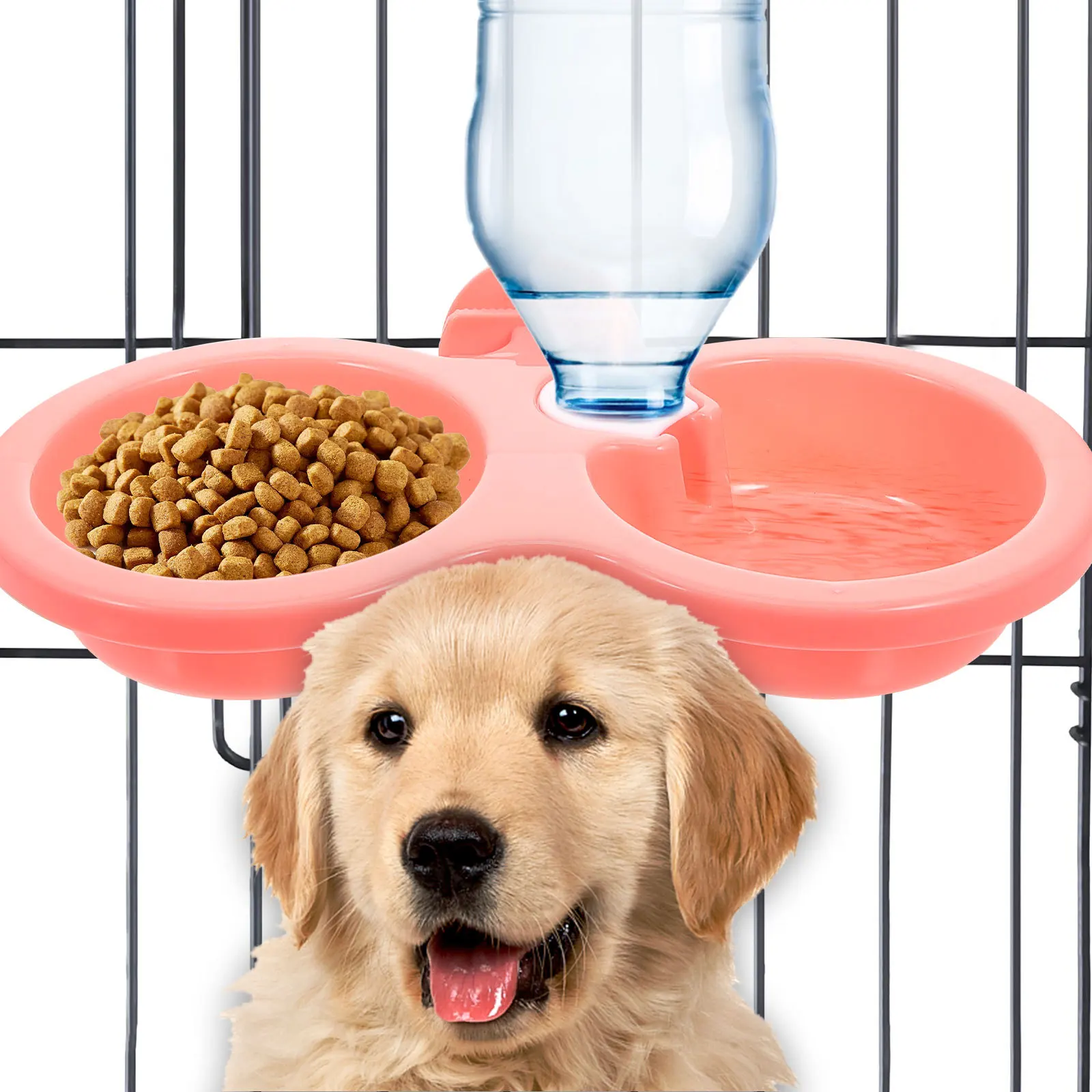 

2Pcs Detachable Pet Dog Cat Bowl Hanging Feeder Premium Plastic Easy Clean Crate Supply Dog Dishes for Large Dogs