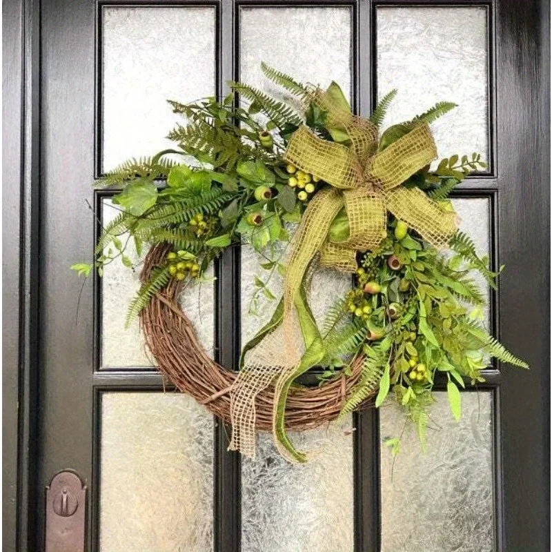 

A Simulation Plant Rustic Style Door Hanging Greenery Wreath Withered Rattan Circle Door Hanging