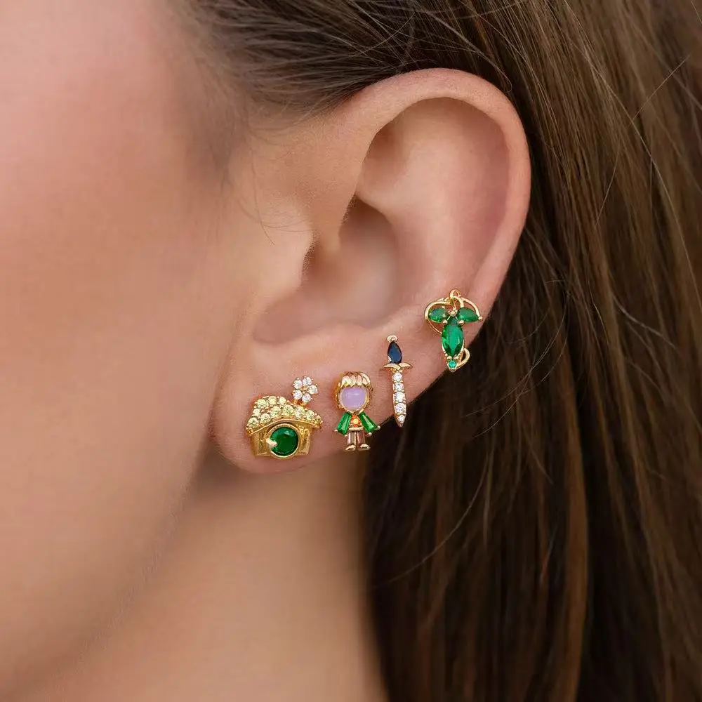 Lovely Cartoon Stud Earrings for Women Gold Plated Colorful Cubic Zirconia Jewelry Gift view 3