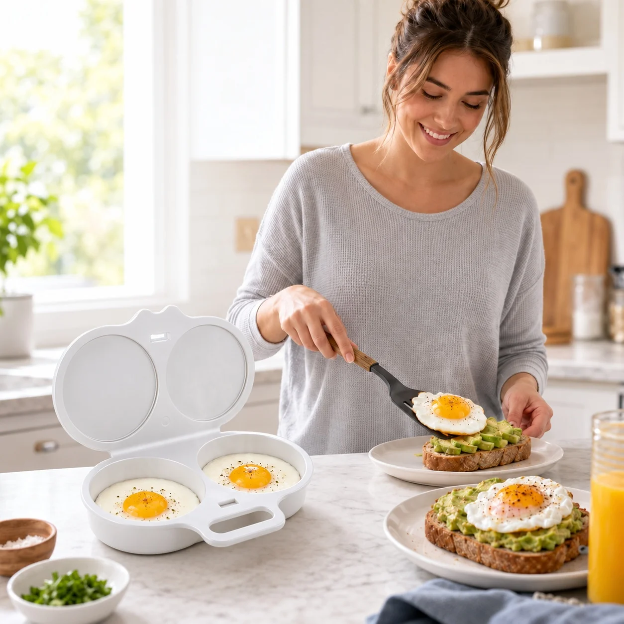 Dual‑Chamber Microwave Egg Cooker Food‑Grade Plastic Egg Steamer Mold Quick Egg Boiler Kitchen Gadget Cooking Accessory