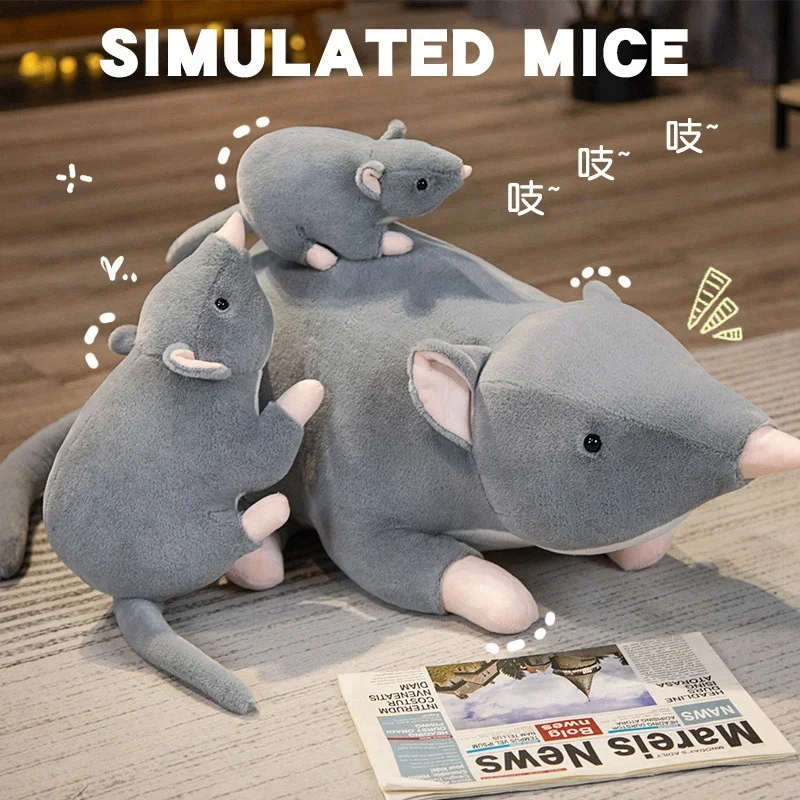 32-100cm NewSoft Plush Simulation Mouse Plushie Doll Stuffed Rat Plush Animal Toy Mascot Peluche Mouse Doll for Pet