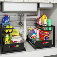 2-Tier Sliding Under Sink Organizer - Rustproof Metal Storage for Kitchen & Bathroom Cabinets,Ideal for Cleaning Supplies - Image 3