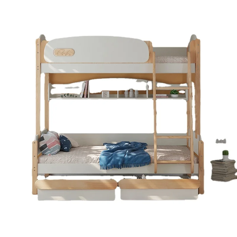 Yy White Wax Children's Height-Adjustable Bed Bunk Bed All Solid Wood Children's Bed