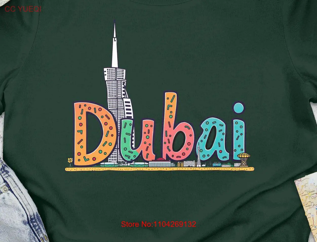 Dubai T Shirt Vibrant Cityscape Colorful Skyline Unique Souvenir Apparel Casual Travel Attire long or short sleeves