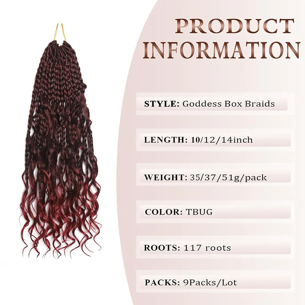 1/7 Packs Goddess Box Braids 10-24Inch Pre-looped Boho Box Braids With Curly Ends 3X Crochet Braids Hair Synthetic Braiding Hair