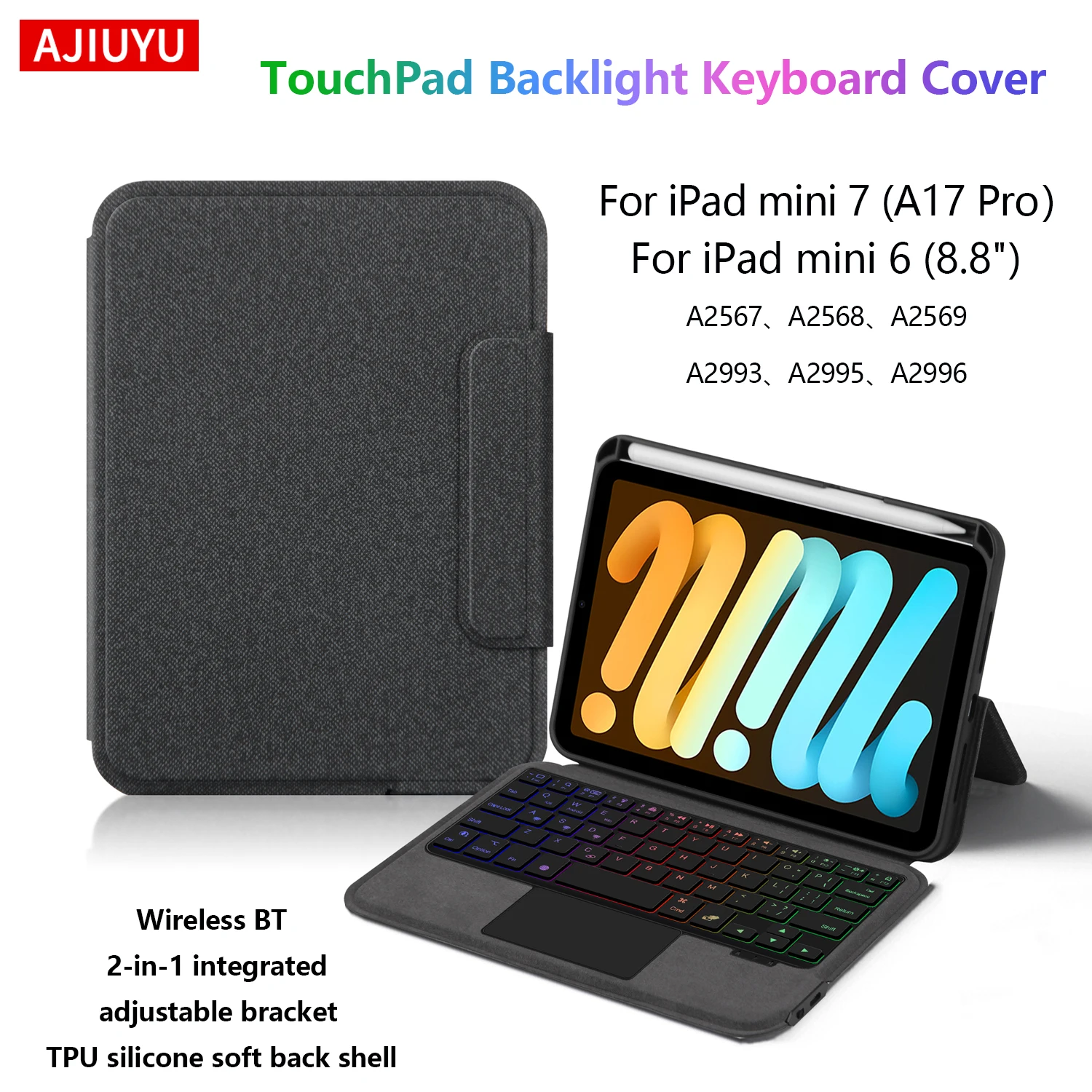 Keyboard Case For iPad Mini (A17 Pro) 2024 Mini 7th 6th Generation 8.3Inch Cover For iPad Mini 6 7 8.3' Smart TouchPad Keyboard