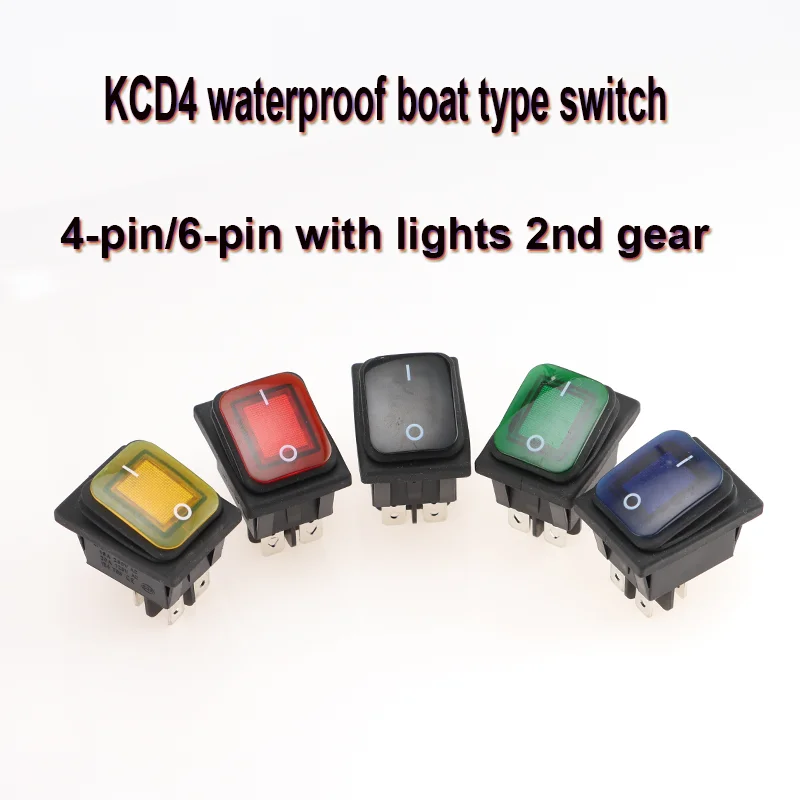 

1PCS KCD4 Waterproof Boat Type Switch 2nd Gear/3rd Gear 4Pins / 6Pins With Light Power Switch16A 250VAC/ 20A 125VAC