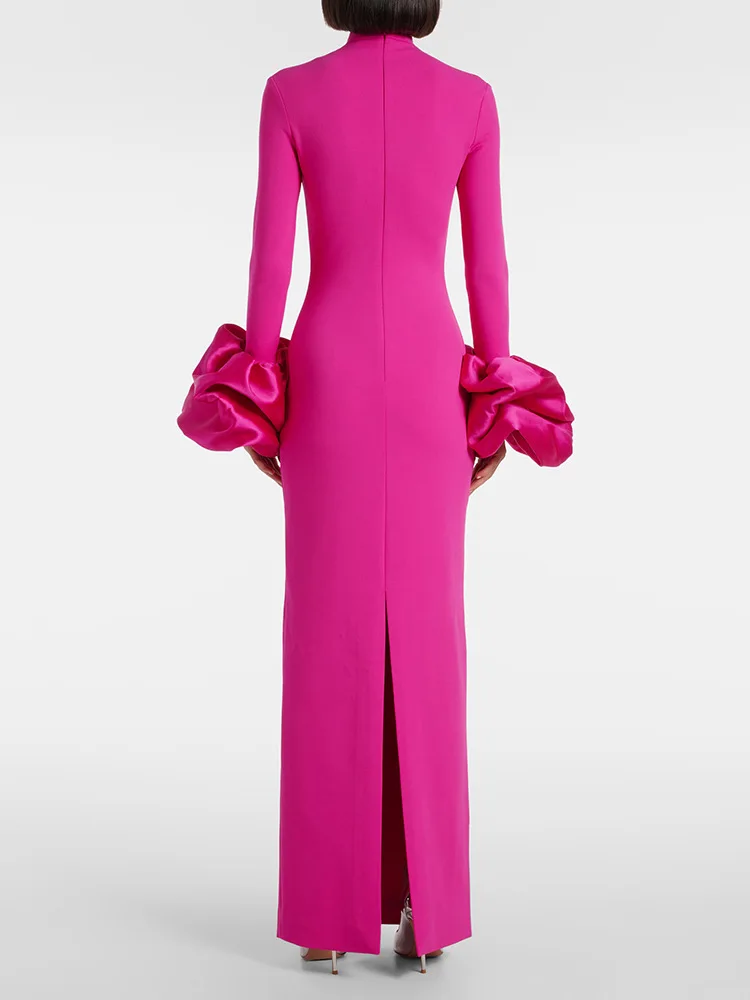 HIGH STREET Neueste Mode 2025, Designer-Party-Vestido, Damen-Blumenärmel, schlankes, langes Maxikleid