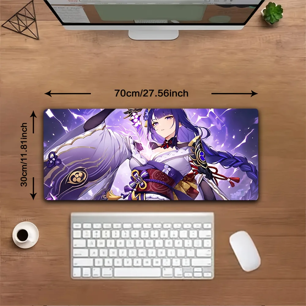 1pc R-Raiden Shogun Gaming Mouse Pad - Non-Slip Rubber Base, Washable Desk Mat with Vibrant Purple & Golden Artwork, Perfect for