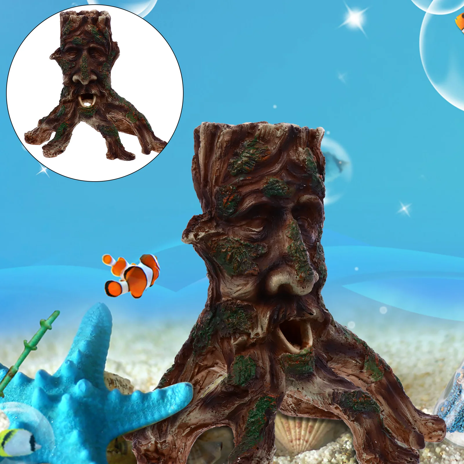 

Aquarium Driftwood Decoration Resin Face Shape Tree Trunk Ornament Fish Tank Hiding Cave Landscape Decor Aquarium Decorations
