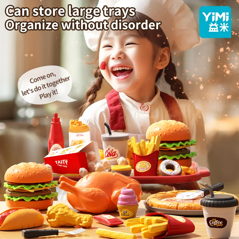 Zestaw do zabawy w fast food, jedzenie do zabawy dla dzieci z burgerem i hot dogiem do składania, plastikowe zabawki jedzenie, akcesoria do zabawy w kuchnię, odgrywanie ról
