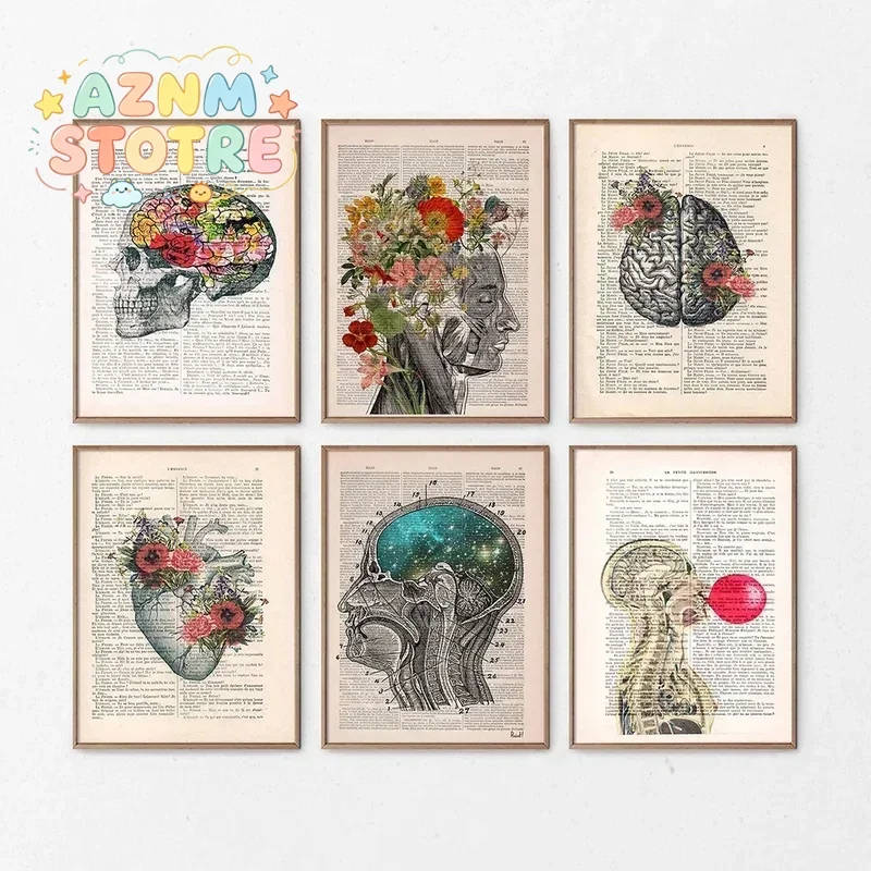 (2D canvas painting)  Anatomy Art Human Heart Brain Lungs Canvas Painting Nordic Posters and Prints Wall Art Pictures Decor f