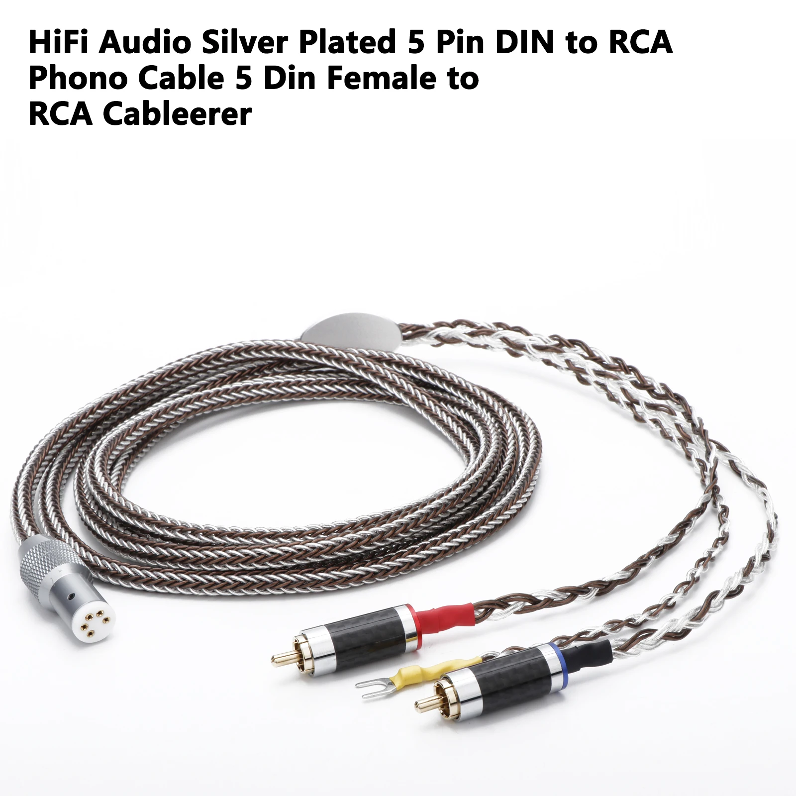 Preffair Silver Plated OCC 5-Pin DIN to Dual Carbon Fiber RCA Connector Phono Cable with Ground Wire for Turntable CD
